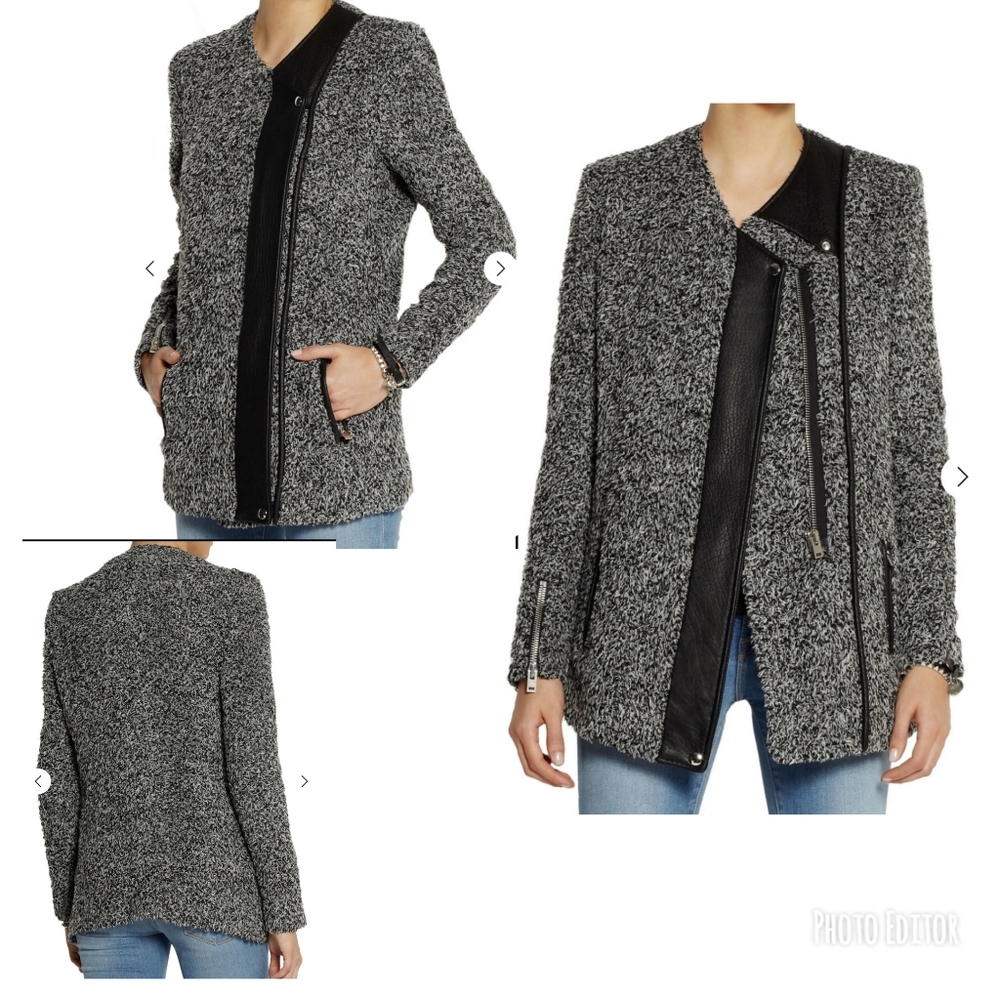 IRO Derby Bouclé Jacket Wool Cotton Leather Jacket